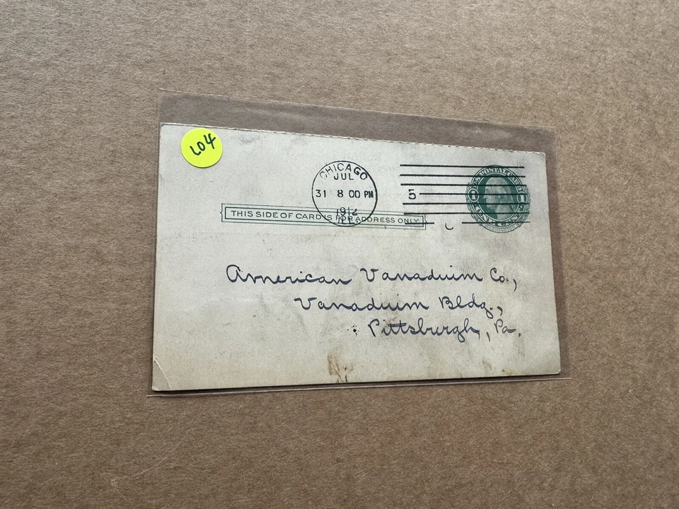 US 1914 Library Postal Card (L04) +UX27 + John Crerar Public Library +OK Chop - Image 1 of 2