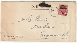 1902 COVER OHMS EXETER DUPLEX 1d SOVRASTAMPATA I R UFFICIALE A C REPARTO TEIGNMOUTH - Foto 1 di 2