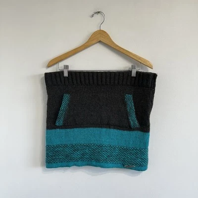 Everest wool knit mini skirt blue grey hand made In Nepal Lined Sz L Colorblock - Image 1 of 4
