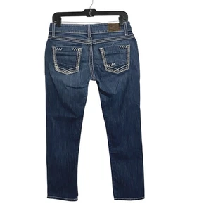 Pantalones de mezclilla BKE Hebilla Stella Calce Ajustado Cortos para Mujer 28 Elastizados Oscuros Tiro Bajo - Imagen 1 de 8