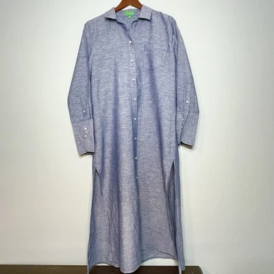 J. Vestido camisero midi azul mezcla de lino CREW para mujer manga larga talla pequeña Foto 1 de 4