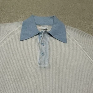 Vintage 60er 70er JC Penny Boucle Poloshirt Herren Large Kurzarm blau gestreift - Bild 1 von 9