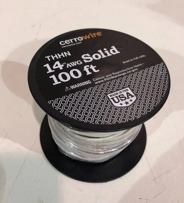 Cerrowire 100 ft. 14 Gauge White Solid CU THHN Wire New