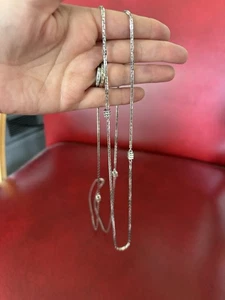 "Collar de cadena de eslabones de caja vintage Monet largo tono plata XL 53"" aleta geométrica" - Imagen 1 de 8