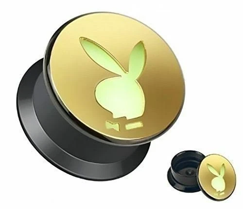 Earrings Ear Plugs Playboy Bunny Cutout Gold IP Acrylic Glow in Dark 00g - Image 1 of 1