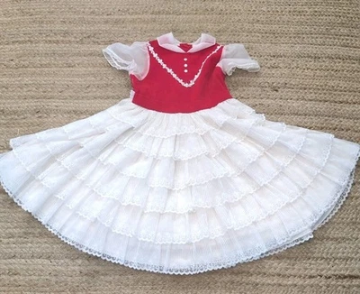 Girl's Vintage LIDA CALIFORNIA Red and White Layered Lace Dress Holiday Size 7 - Image 1 of 4