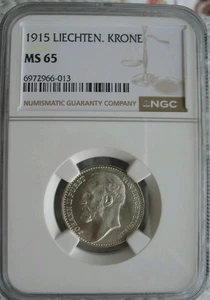 Liechtenstein 1915 Silver 1 Krone NGC MS-65 - Picture 1 of 3