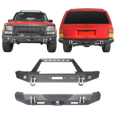 PARAGOLPES DELANTERO TRASERO CON PLACA DE CABRESTANTE RECEPTOR ENGANCHE ANILLO EN D AJUSTE 84-01 JEEP CHEROKEE XJ Foto 1 de 4