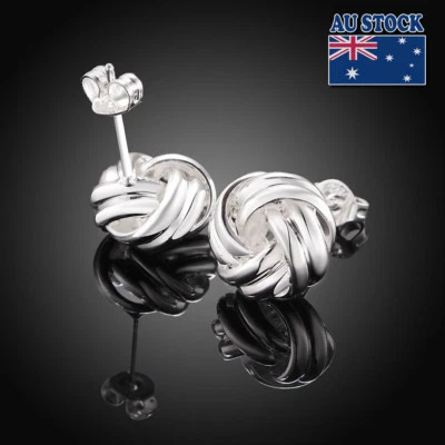 Elegant 925 Sterling Silver Filled Cute Knot Style Stud Earrings Fashion - Image 1 of 3
