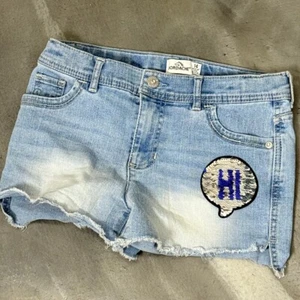 Jordache Denim Shorts Blue Sequin Patch Frayed Hem Girls Size 14 - Picture 1 of 4