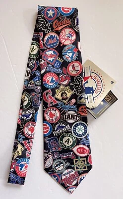 Corbata de béisbol negra Surrey MLB Logos vintage 1994 para hombre 56,5 x 3,75 EE. UU. Foto 1 de 4