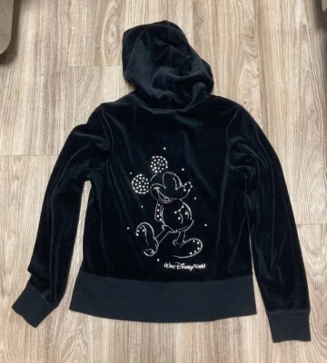 Disney Parks Authentic Black Velour Hoodie Women’s M Rhinestone Mickey Mouse - Image 1 of 4