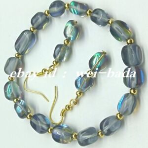Natural 7-10mm Grey Moonstone Irregular Gems Beads Bracelet Earrings 7.5" Set