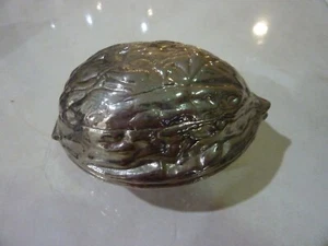 Vintage NUT CRACKER Silver Tone Metal Walnut Shaped Hinged 5” - Picture 1 of 5