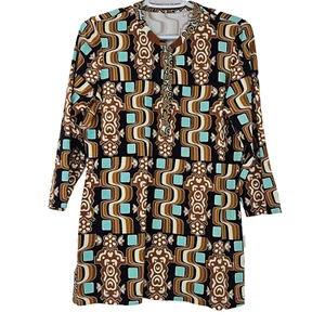 Top túnica J. McLaughlin Catalina tela Atlas azulejo marrón para mujer talla S preppy - Imagen 1 de 10