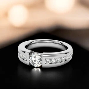 1.90 Ct Round Diamond Mens Ring Solid 14K White Gold Band 6.5 MM IGI Lab Created - Picture 1 of 12