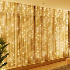 300LED Fairy Curtain Lights 9.8x9.8Ft Warm White USB Plug in 8 Modes Christmas