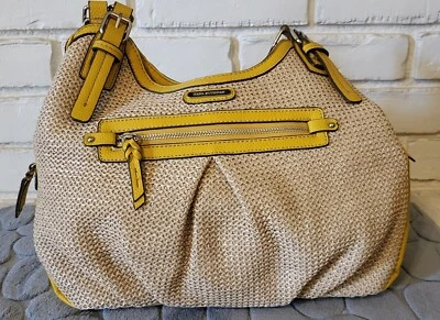 Bolso Cartera Grande Dana Buchman Amarillo Guijarro Imitación Cuero y Paja Dos Asas Nuevo con Etiquetas Foto 1 de 4