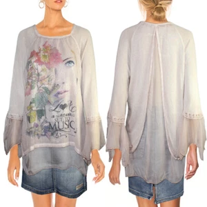 Blusa túnica de seda Boho romántico look por capas manga de mago mangas de volante NUEVO talla 42 44 - Imagen 1 de 9