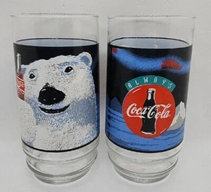 Coca Cola Polar Bear Always Cool Drinking Glasses / Cups 1995 Vintage Set of 2 - Picture 1 of 4