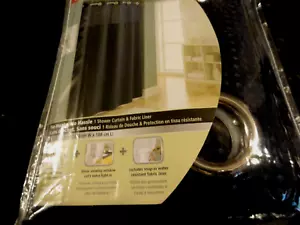 new Fabric HOOKLESS SHOWER CURTAIN Navy Blue WAFFLE look Snap In Liner - Picture 1 of 4