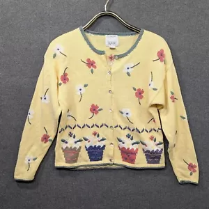 Vintage Spring Cardigan Womens Medium Sweater Teacher Flowers Embroidered - Picture 1 of 12