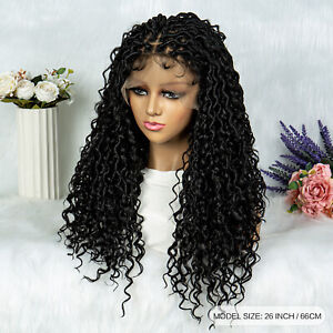 Synthetic 26 inches Braided Front Wigs Deep Water Wavy Curly With Baby Hair Lace