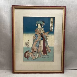 Ukiyo-e Holzblock lebendiger Farbdruck späte Edo-Zeit gerahmt - Bild 1 von 9