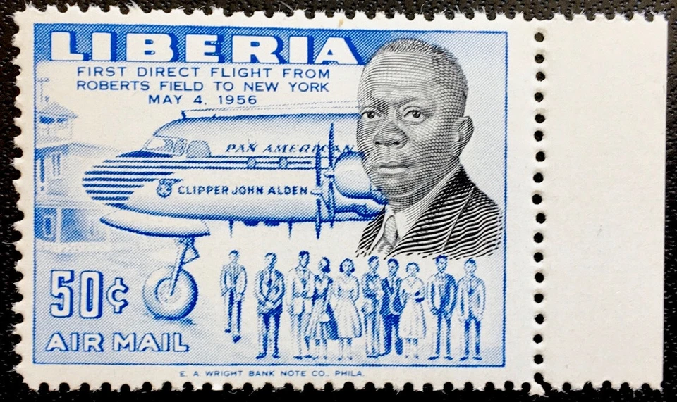 Primer vuelo directo Pan Am 1956 desde África Liberia a Nueva York Idlewild JFK sello azul Foto 1 de 1