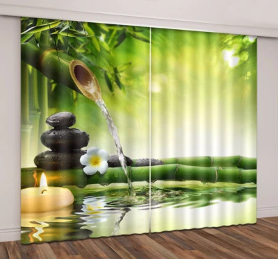 Impresión 3D Cortinas de Ventana Cortinas de Bloqueo Tela Spa Bambú Zen Piedra Escena Foto 1 de 4