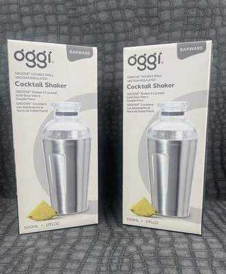 Nuevo en caja OGGI [2] Coctelera con aislamiento de ranura 17 oz Acero inoxidable Lote de 2 Foto 1 de 4