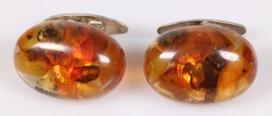 Natürlicher Ostsee Bernstein Manschettenknöpfe Silber Mid Century Modern Amber - Bild 1 von 6