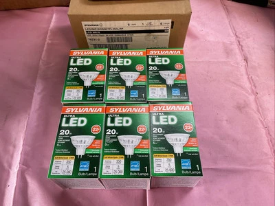 New Box Of 6 Sylvania Ultra LED MR16 Dimmable 5W Lamps GU5.3 Bi-Pin 2700K Glass - Image 1 of 3