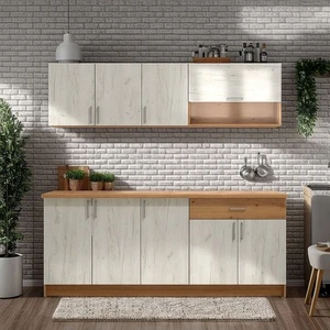 Küchenzeile ohne Geräte Küchenschrank Küche 200 cm Holz Eiche Weiß Homestyle4ju - Bild 1 von 9