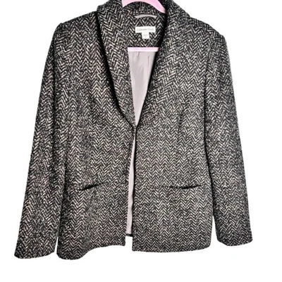 Chaqueta Blazer Coldwater Creek Herringbone Tweed Para Mujer Talla 12 Negra Gris Foto 1 de 4
