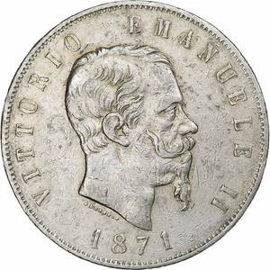 [#197641] Italy, Vittorio Emanuele II, 5 Lire, 1871, Milan, Silver, VF, KM:8.3 - Picture 1 of 2