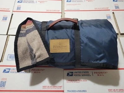 Pendleton USA Plaid Wool Nylon Back Roll-Up Travel Blanket 60x68 - Image 1 of 4