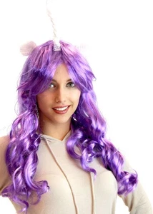Deluxe Unicorn Costume Wig With Ears Adult: Purple/Generosity One Size Fits Most - Picture 1 of 2