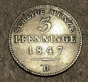 1847 D German States PRUSSIA 3 Pfennig Circulated Copper Coin Germany Munich - Picture 1 of 2