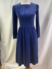 Vintage Lanz Of Salzburg Blue Velvet Long Sleeve Dress Pockets XS/S Cotton