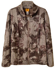 Ruby Rd Womens Plus 16W Lined Jacket Brown Gray Camo Sequin Look Pockets Zip Up