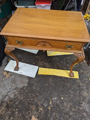 Desk, Late 1800's, Golden Oak , Shell Carved, Ball N Claw Feet,  antique Cover