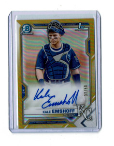 2021 Bowman Chrome KALE EMSHOFF RC SP True Gold Auto /50 Royals
