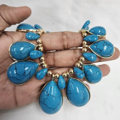 HSN Iman Global Heavy Turquoise Glamour Mosaic Teardrop 16" Necklace - Image 1 of 4