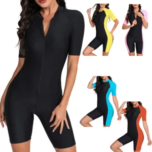 Mujeres Leotardo Entrenamiento Traje de Baño Manga Corta Mono Surf Trajes de Baño Acolchados - Imagen 1 de 32