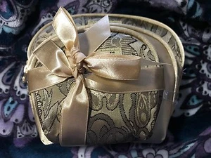 NEW Modella Cosmetic Travel bag, Satin finish Black & Gold , 3 piece - Picture 1 of 3