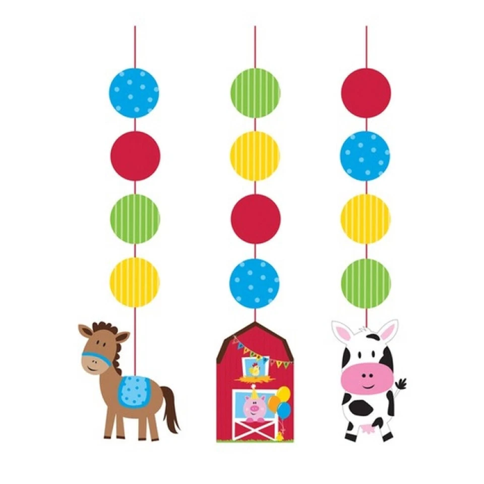 Farm Barnyard Party Supplies Hanging String Cutouts 3 Pack Decorations Birthday - Image 1 of 1