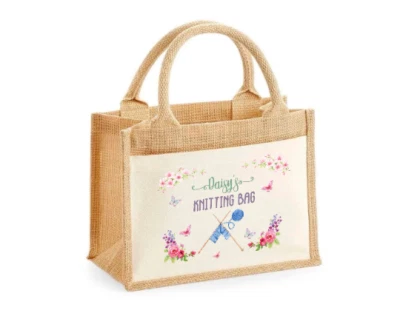 Personalised XL Jute Bag  with front pocket Knitting Bag Stuff Gift Butterflies - Image 1 of 2