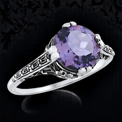 GENUINE  2.5 CT. AMETHYST CLASSIC ART DECO STYLE 925 STERLING SILVER RING    551 - Image 1 of 4