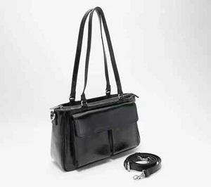 New Patricia Nash Leather Rosetti Satchel Crossbody Bag Purse BLACK A628958 - Picture 1 of 6